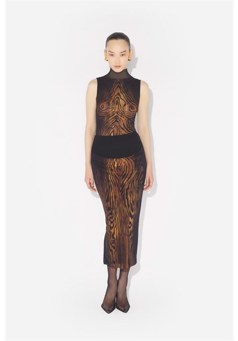 tank top mesh high neck printed wood donna nero e marrone JEAN PAUL GAULTIER | 25/03-W-TO315-M002P0060